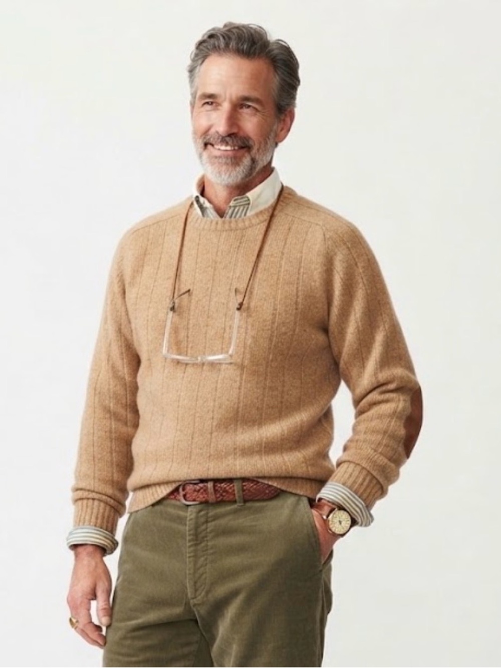 Garret Scott 100% Shetland Wool Ribbed Crewneck Sweater w/ Elbow Patches SZ XL